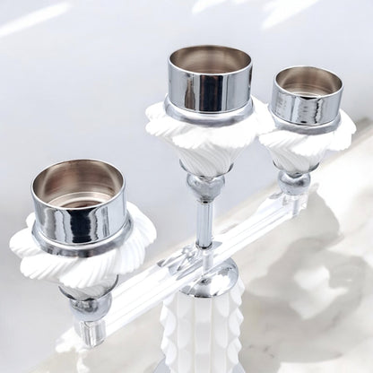 Luxury 3-Head Bakhoor Burner Stand – Modern Silver & White Incense Holder for Home & Majlis (H38 x L31 x W9.5 x Cap 4.5 CM) - Damoo
