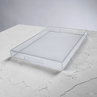 Clear Acrylic Serving Tray with Gold & Silver Edge Design – Modern Rectangular Organizer Tray (4H x 45L x 30W CM) - Damoo