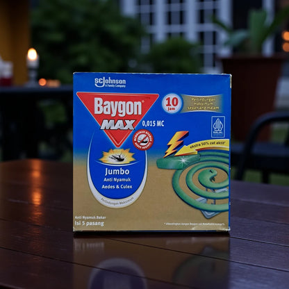 Baygon MAX Jumbo Mosquito Coils – Lavender Scent, 10 Hours Protection, Kills Aedes & Culex, Anti-Mosquito Repellent, 5 Pairs - Damoo