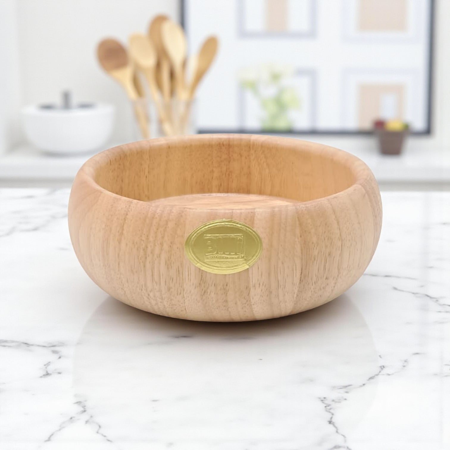 Round Wooden Bowl – Natural Cream Finish Decorative Tray | Handcrafted Wood Organizer for Living Room, Dining Table & Home Décor - Damoo