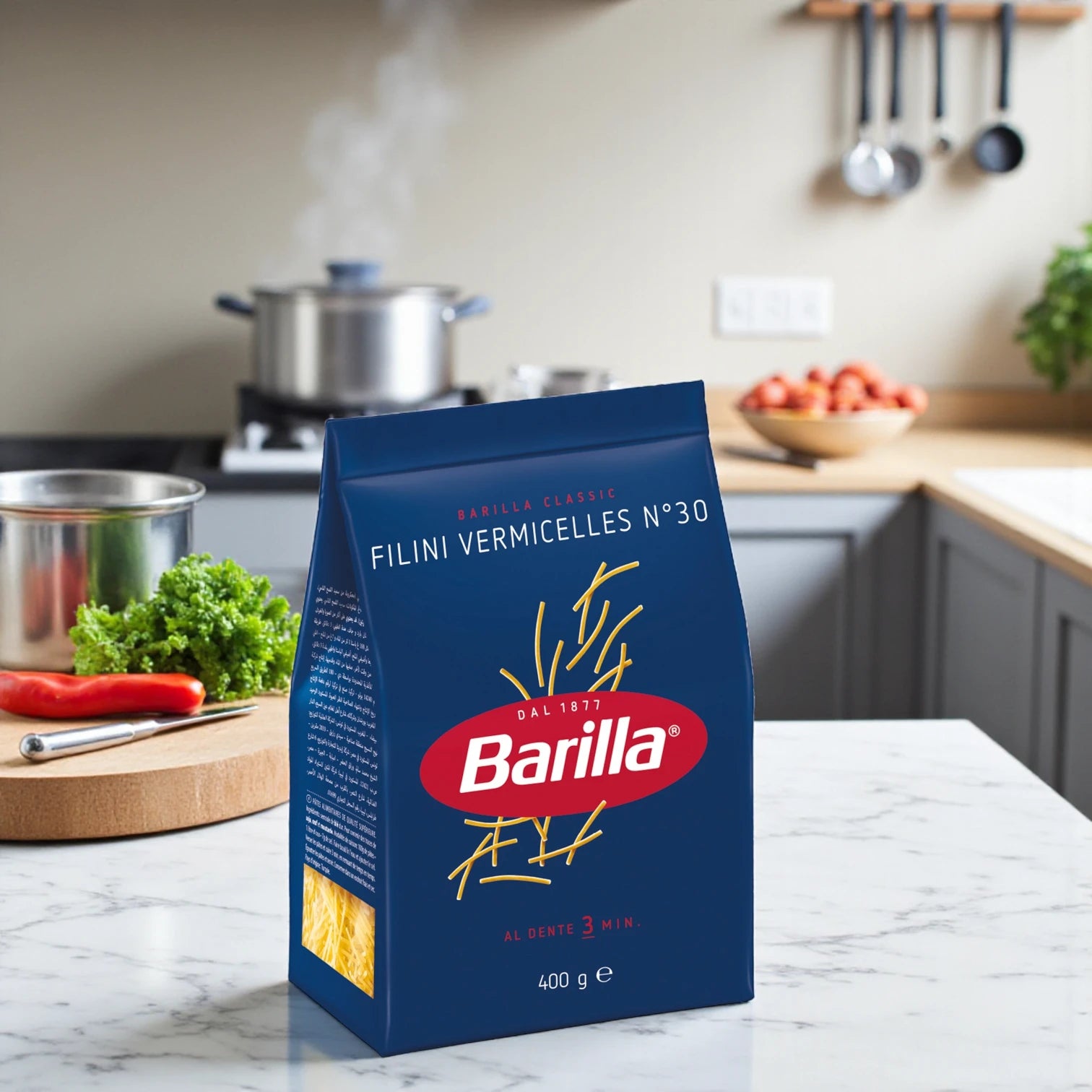 Barilla Filini Vermicelles No. 30 | 400g | Fine Cut Soup Pasta | Cooks in 3 Minutes | Ideal for Soups, Broths & Baby Meals - Damoo