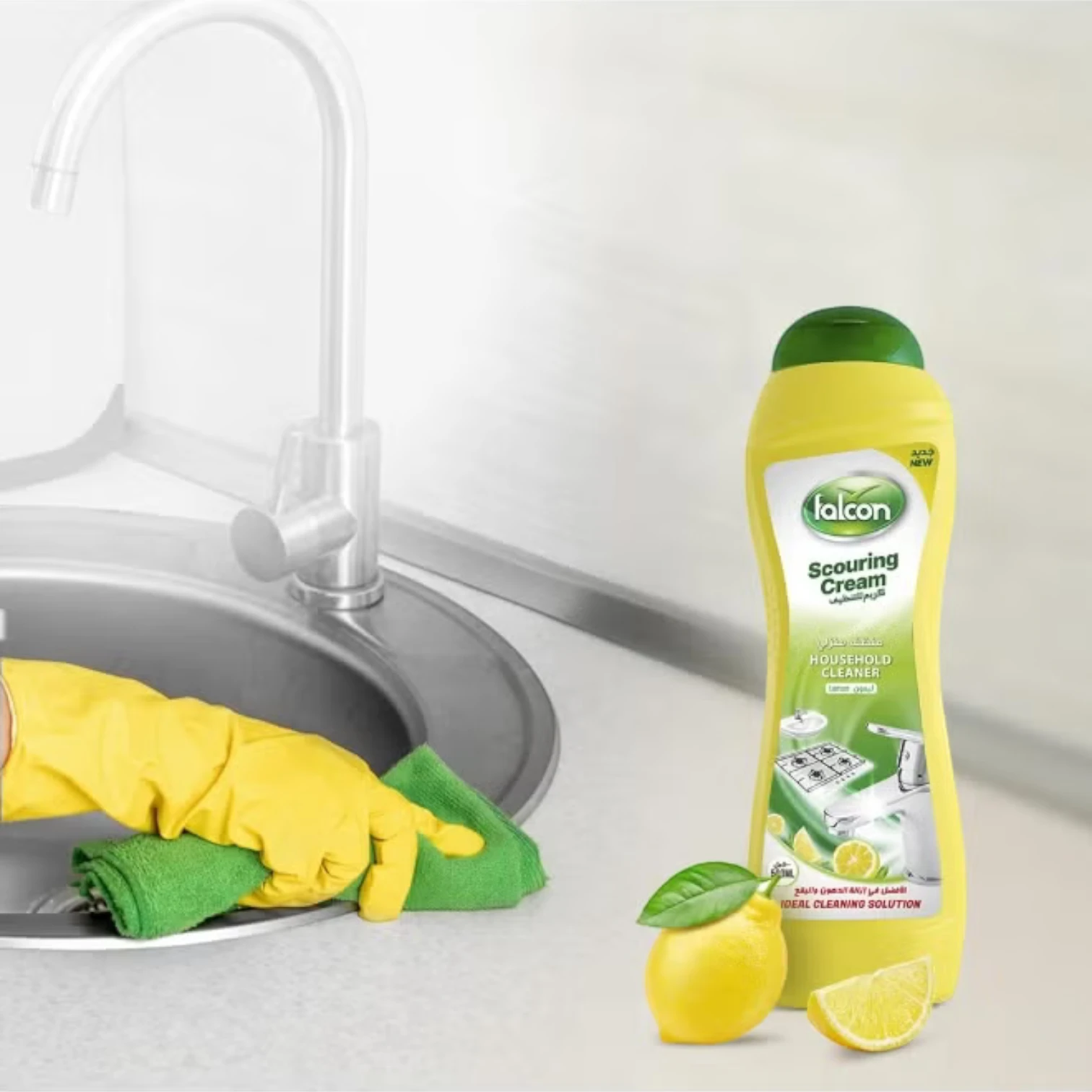 Falcon Scouring Cream Cleaner Lemon – Multipurpose Surface Cleaner for Kitchen & Bathroom – Grease & Stain Remover – Safe on Steel, Ceramic & Enamel – 500ML