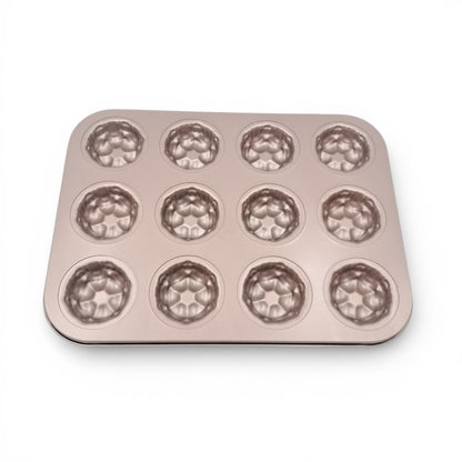 12-Cup Carbon Steel Non-Stick Petal Pattern Cake & Muffin Baking Pan – Mini Dessert Mold Tray (2.5H x 35L x 26.5W CM) - Damoo