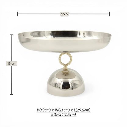 Damoo Oval Metal Serving Tray with Pedestal Base – Elegant Aluminum & Steel Display Stand for Desserts, Fruits & Table Serving (19H x 29.5L x 21W CM) - Damoo