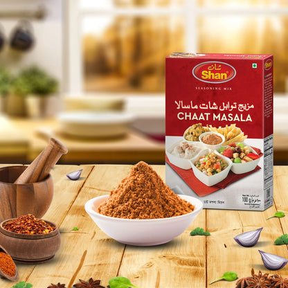 Shan Chaat Masala – Tangy & Spicy Indian Snack Seasoning Mix – 100g – Authentic Zesty Blend for Chaat, Dahi Bhalla & Fruit Salad - Damoo