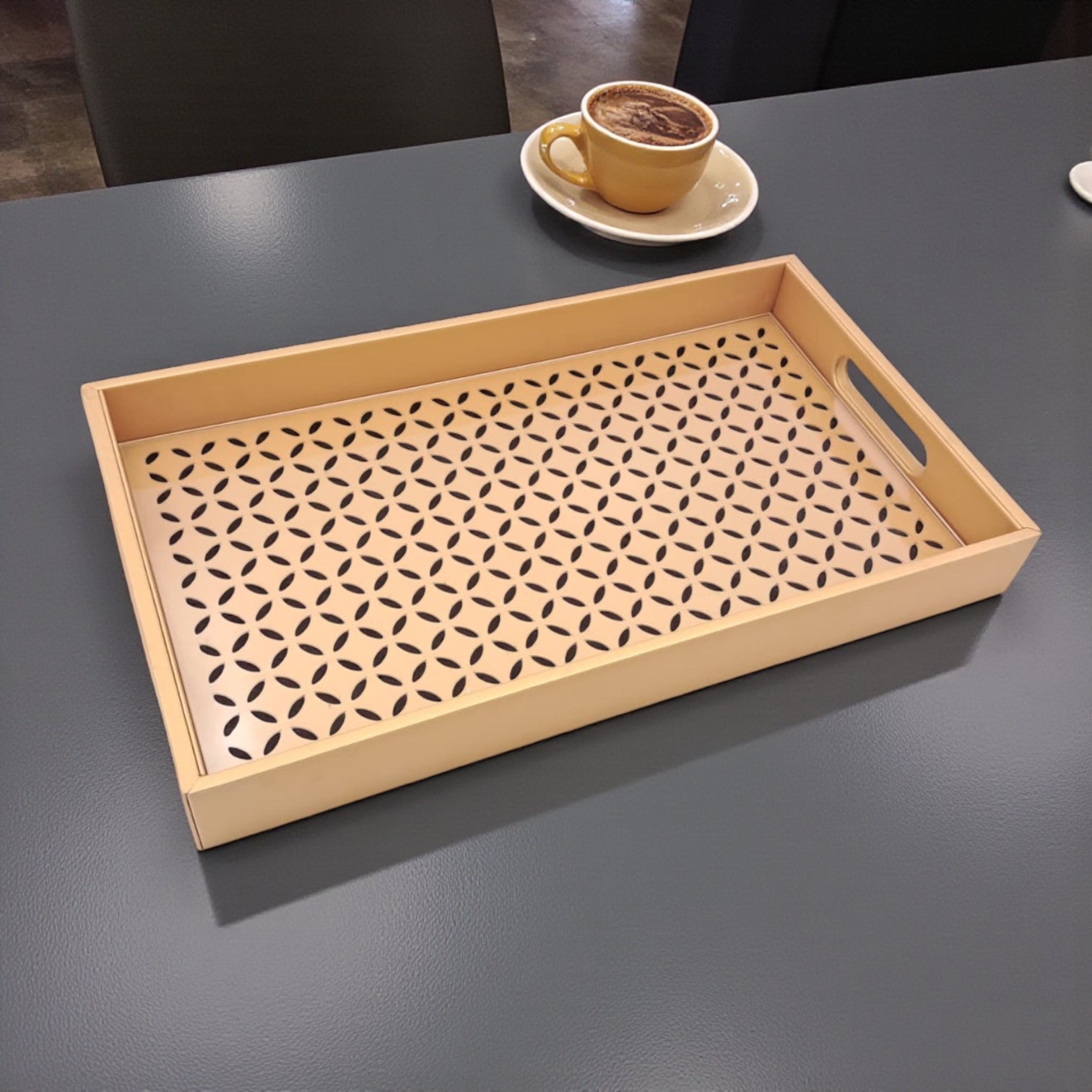 Large Decorative Serving Tray with Cut-Out Pattern | Multipurpose Rectangle Ottoman & Coffee Table Tray | Premium Home Décor Organizer for Dining, Kitchen, Living Room & Office | H(5cm) x W(26cm) x L(45.5cm) - Damoo