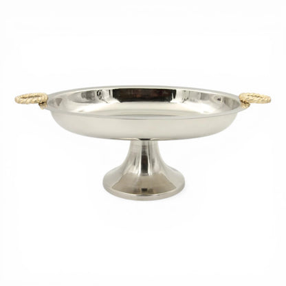 Damoo Oval Metal Serving Tray with Pedestal Base & Gold Handles – Elegant Aluminum & Steel Display Stand for Desserts, Fruits & Table Serving (15H x 39L x 24W CM) - Damoo