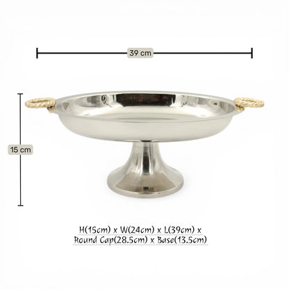Damoo Oval Metal Serving Tray with Pedestal Base & Gold Handles – Elegant Aluminum & Steel Display Stand for Desserts, Fruits & Table Serving (15H x 39L x 24W CM) - Damoo