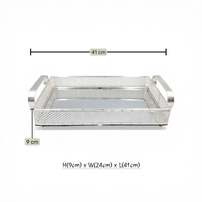 Decorative Mirror Serving Tray with Handles Rectangular Metal Frame Vanity Organizer Tray (9H x 41L x 24W CM) - Damoo