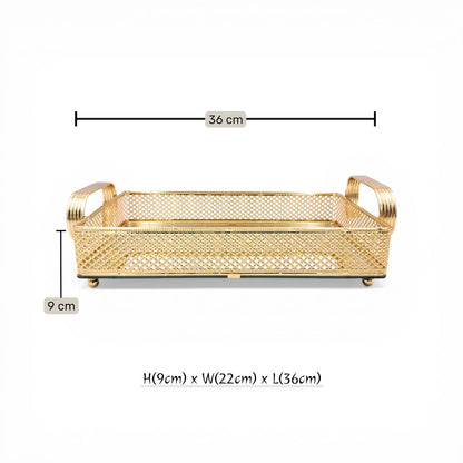 Decorative Glass Luxury Gold Finish Mirror Serving Tray with Handles Rectangular Decorative Vanity Organizer Tray - Damoo