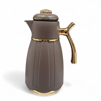 GERMAX Arabic Vacuum Flask 1.0L – Brown flask Golden Lid | Premium PP Plastic Thermo Coffee & Tea Pot | Keeps Drinks Hot for 12 Hours & Cold for 24 Hours - Damoo