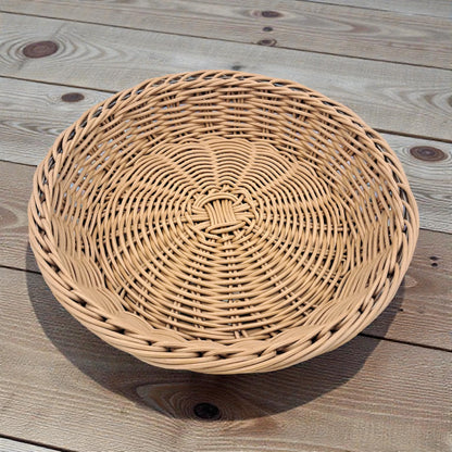 Natural Round Rattan Basket Tray – Handwoven Wicker Bread, Fruit & Snack Serving Basket for Dining Tables & Kitchen Storage (H(6.5cm) x W(30cm) x L(30cm) x Base(23cm)) - Damoo