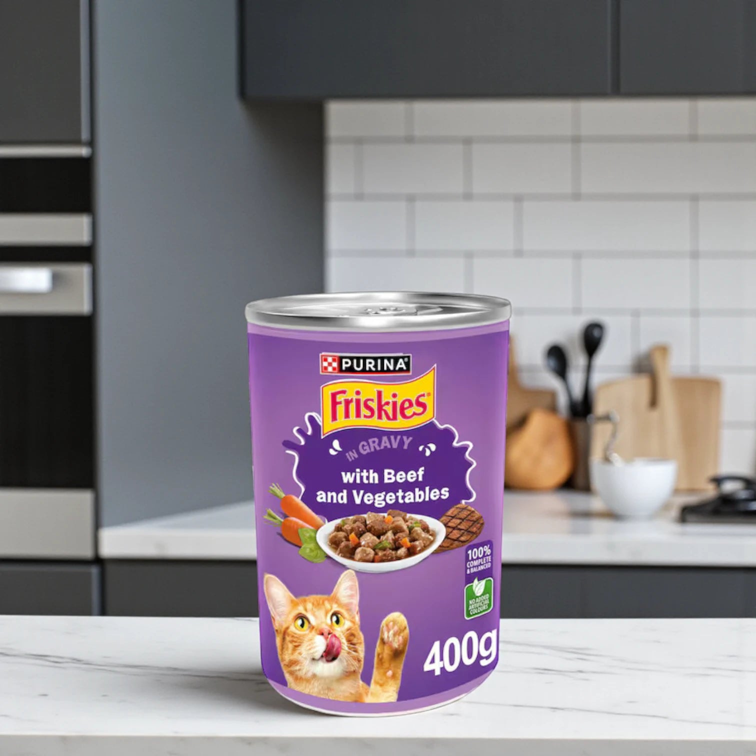 Friskies Wet Cat Food – Beef & Vegetables in Gravy, 400g | Complete Nutrition for Adult Cats
