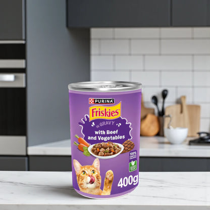 Friskies Wet Cat Food – Beef & Vegetables in Gravy, 400g | Complete Nutrition for Adult Cats