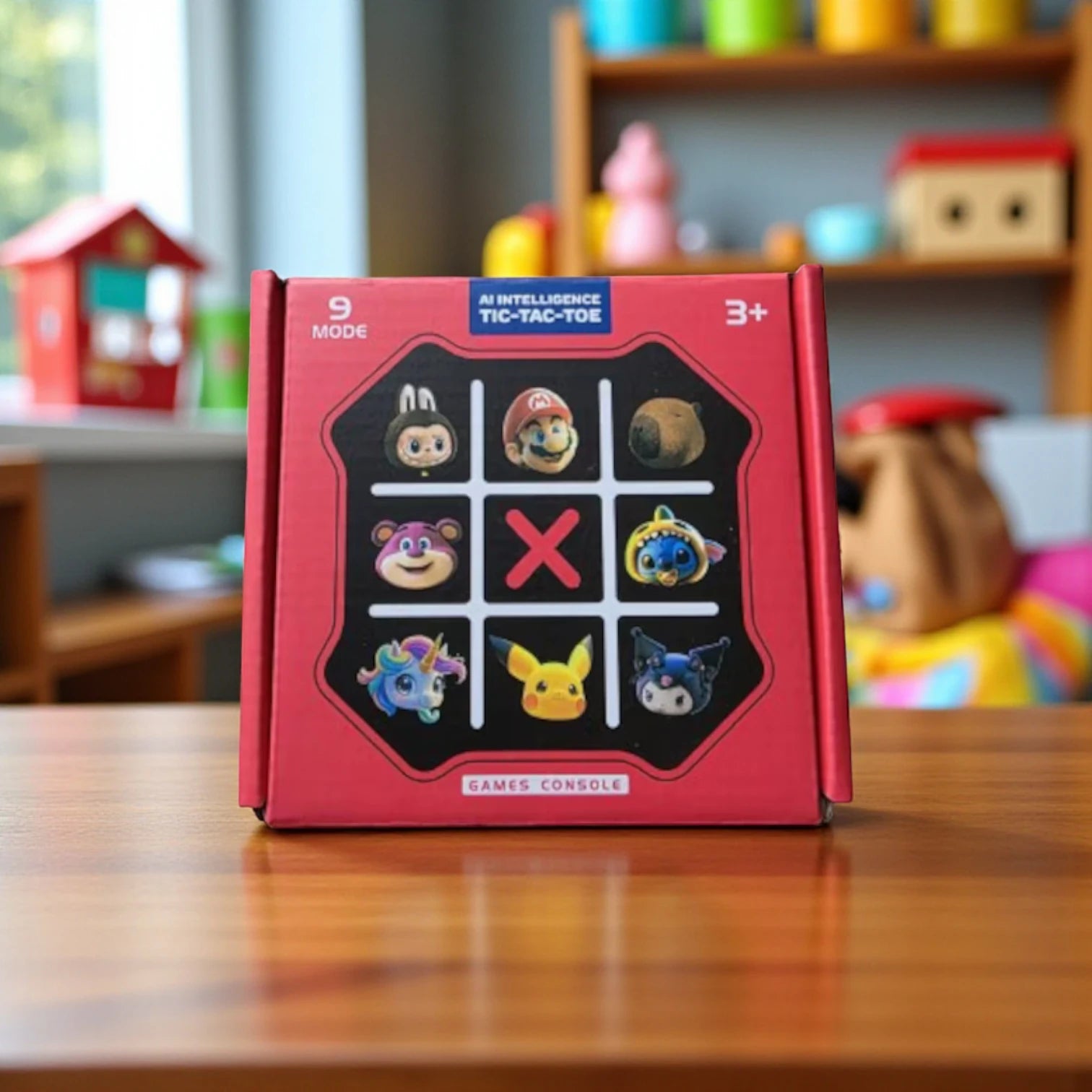 Game X and 0 Sea Chess Digital Console | Mystery Box with Children’s Characters | Handheld Electronic Game in Green, Orange, Pink & Red available color is red| Requires 3 AAA Batteries - Damoo