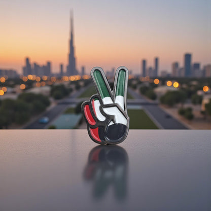 UAE Flag Victory Hand Magnetic Pin – Peace Sign Enamel Lapel Badge | 3cm x 1.5cm National Day Patriotic Accessory - Damoo