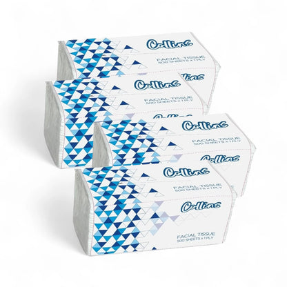 Collins Facial Tissue – Nylon Pack | 4 Packs × 500 Sheets, 1-Ply | Soft & Strong Everyday Tissues | 4 Pack Value Bundle - Damoo