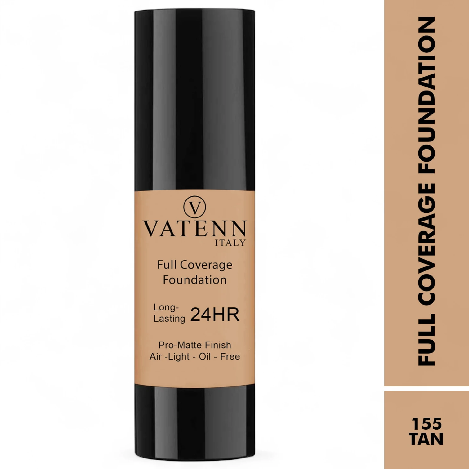 Vatenn Italy Full Coverage Foundation – Shade #155 Tan. Long-lasting, lightweight foundation with smooth, flawless finish. Available in matte, dewy & natural finishes. - Damoo