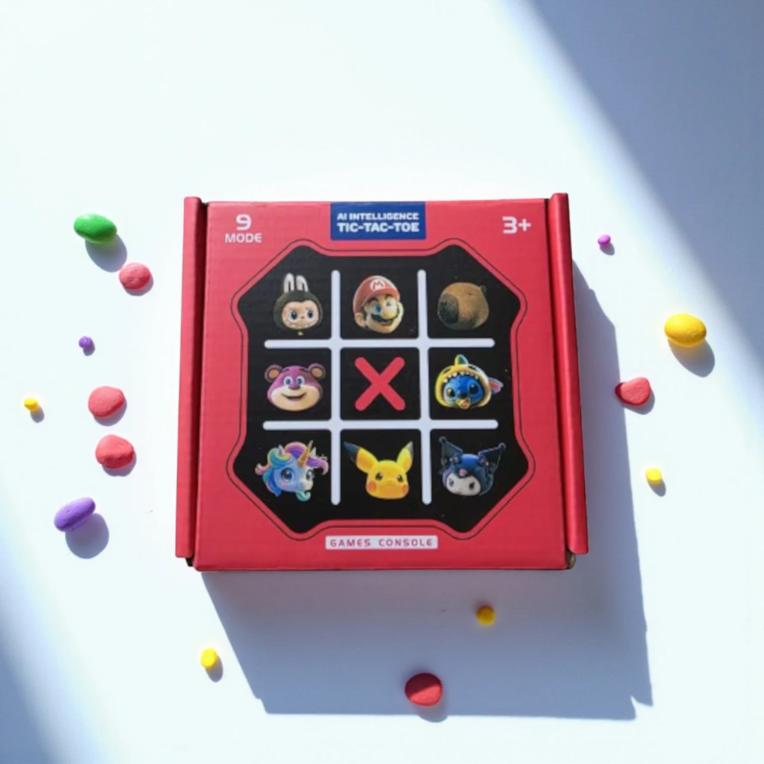 Game X and 0 Sea Chess Digital Console | Mystery Box with Children’s Characters | Handheld Electronic Game in Green, Orange, Pink & Red available color is red| Requires 3 AAA Batteries - Damoo