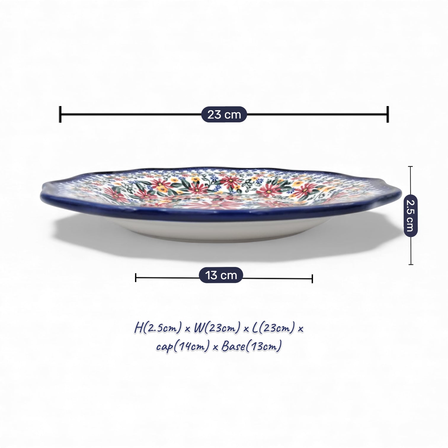 Hand-Painted Ceramic Breakfast Plate 23cm – Boleslawiec Floral Pattern – Stoneware – Microwave & Dishwasher Safe – Durable & Food-Safe Gift Plate