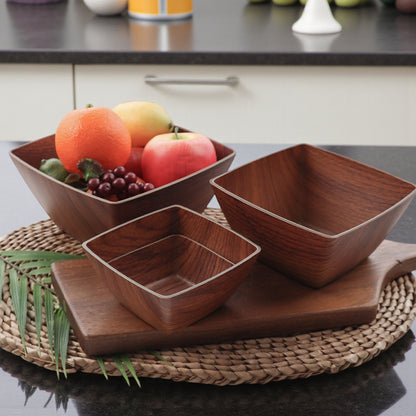 Evelin Square Bowl X-Large – Faux Wood Finish | 7 L Capacity | Durable, Food-Safe Polystyrene | Shatter-Resistant Serving Bowl