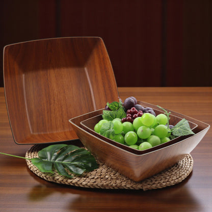 Evelin Square Bowl X-Large – Faux Wood Finish | 7 L Capacity | Durable, Food-Safe Polystyrene | Shatter-Resistant Serving Bowl