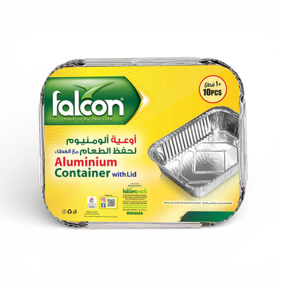Falcon Extra Thick Aluminium Food Storage Containers with Lid – Oven Safe Disposable Trays for Cooking, Grilling & Food Storage (Pack of 10) - Damoo