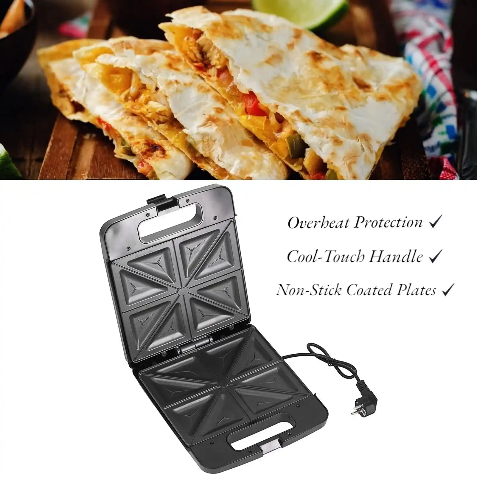 Geepas 4-Slice Sandwich and Waffle Maker with Non-Stick Plates, Adjustable Temperature, 1400W ,Power/Ready Indicator, Cool Touch Handle Overheat Protection – Compact Electric Grill Press - GST5391N - Damoo
