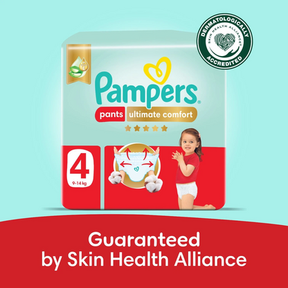 Pampers Premium Care Pants Diapers – Size 4 (9–14kg), 50 Count Mega Pack | Aloe Vera & Vitamin E | Soft Fit & 100% Leakage Protection - Damoo