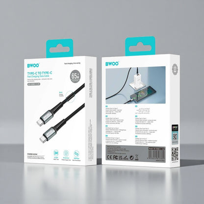 كابل شحن ونقل بيانات سريع من BWOO USB-A إلى Lightning بطول 2 متر - نايلون مضفر 2.4 أمبير عالي السرعة مع موصلات من سبائك الألومنيوم لأجهزة iPhone وiPad - أسود (BO-X288L-2M)