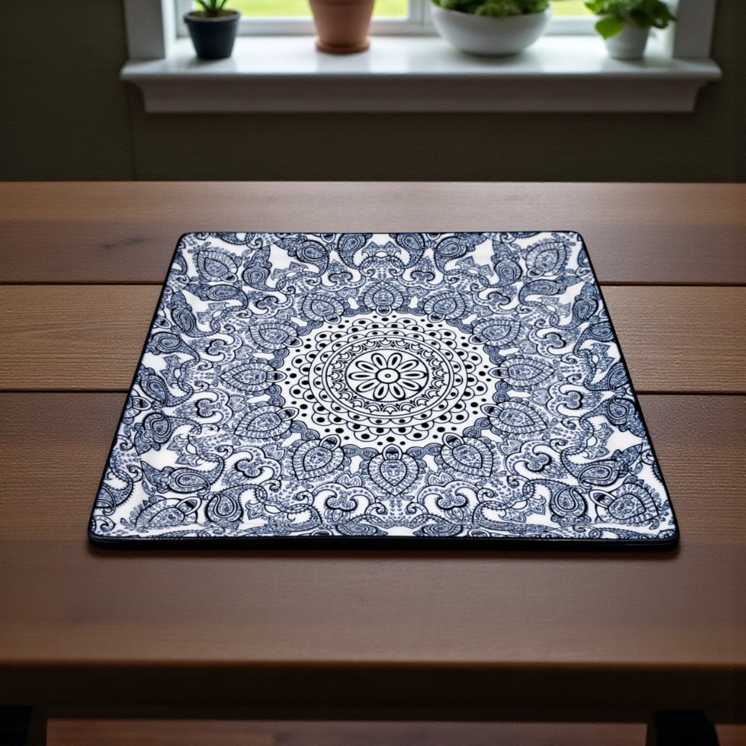 Ceramic Square Plate 26.5 x 26.5 cm | Blue Arabesque Pattern | Premium Glazed Stoneware Serving Plate | Dishwasher & Microwave Safe | Two Designs – Light Blue / Dark Blue
