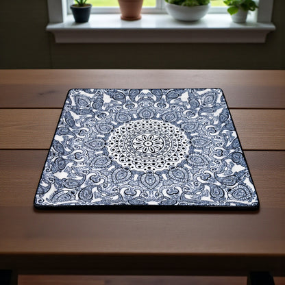 Ceramic Square Plate 26.5 x 26.5 cm | Blue Arabesque Pattern | Premium Glazed Stoneware Serving Plate | Dishwasher & Microwave Safe | Two Designs – Light Blue / Dark Blue