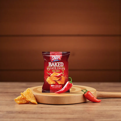 Snips Baked Potato Chips – Hot Chili Flavor, 20 × 35g Packs, Spicy Baked Snack Made from Dried Potatoes, Vegetarian-Friendly - Damoo