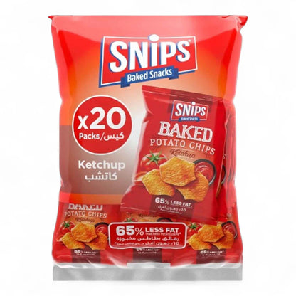 Snips Baked Potato Chips – Ketchup Flavour 20 x 35g | Bulk Pack Crispy Baked Snack | Made with Real Potatoes - Damoo