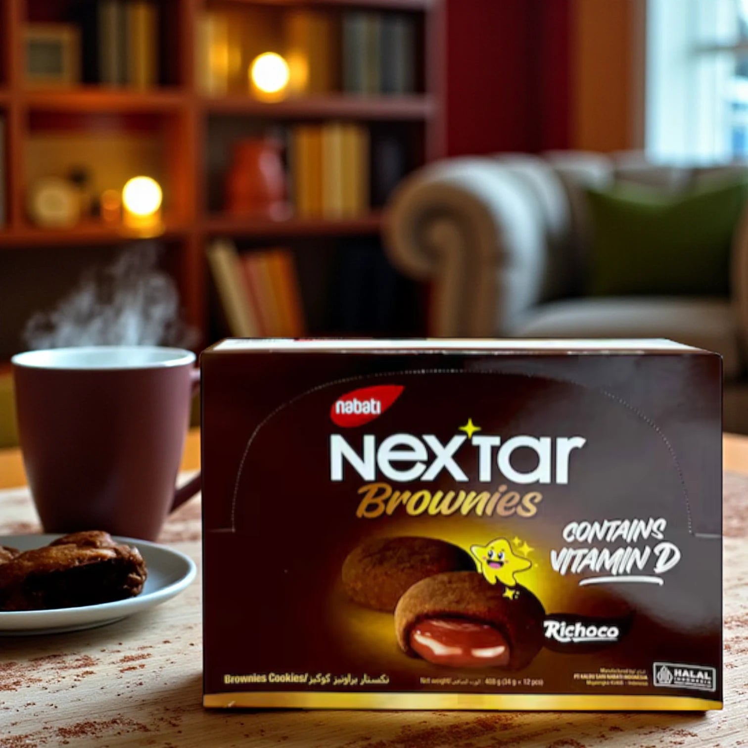 Nabati Nextar Richoco Brownies Cookies with Chocolate Filling – Contains Vitamin D – 408g (12 x 34g) – Halal Certified – Indulgent Indonesian Snack - Damoo