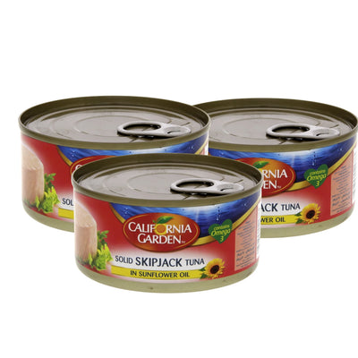California Garden Skipjack Tuna Solid in Sunflower Oil 3 x 170g – Rich Flavor | Protein-Packed | Perfect for Salads, Sandwiches & Quick Meals - Damoo