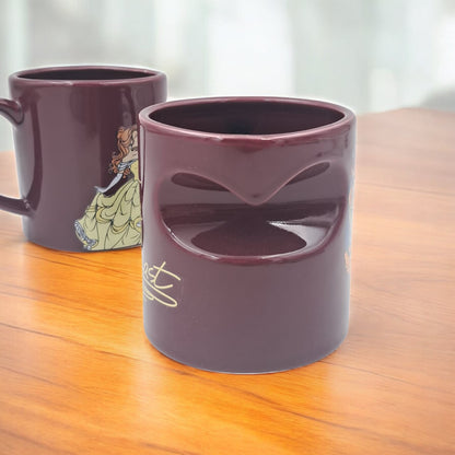 Beauty & The Beast Couple Mugs – Romantic Matching Ceramic Coffee Cups with Heart-Shaped Design (H9 x L13 x W9 CM) - Damoo