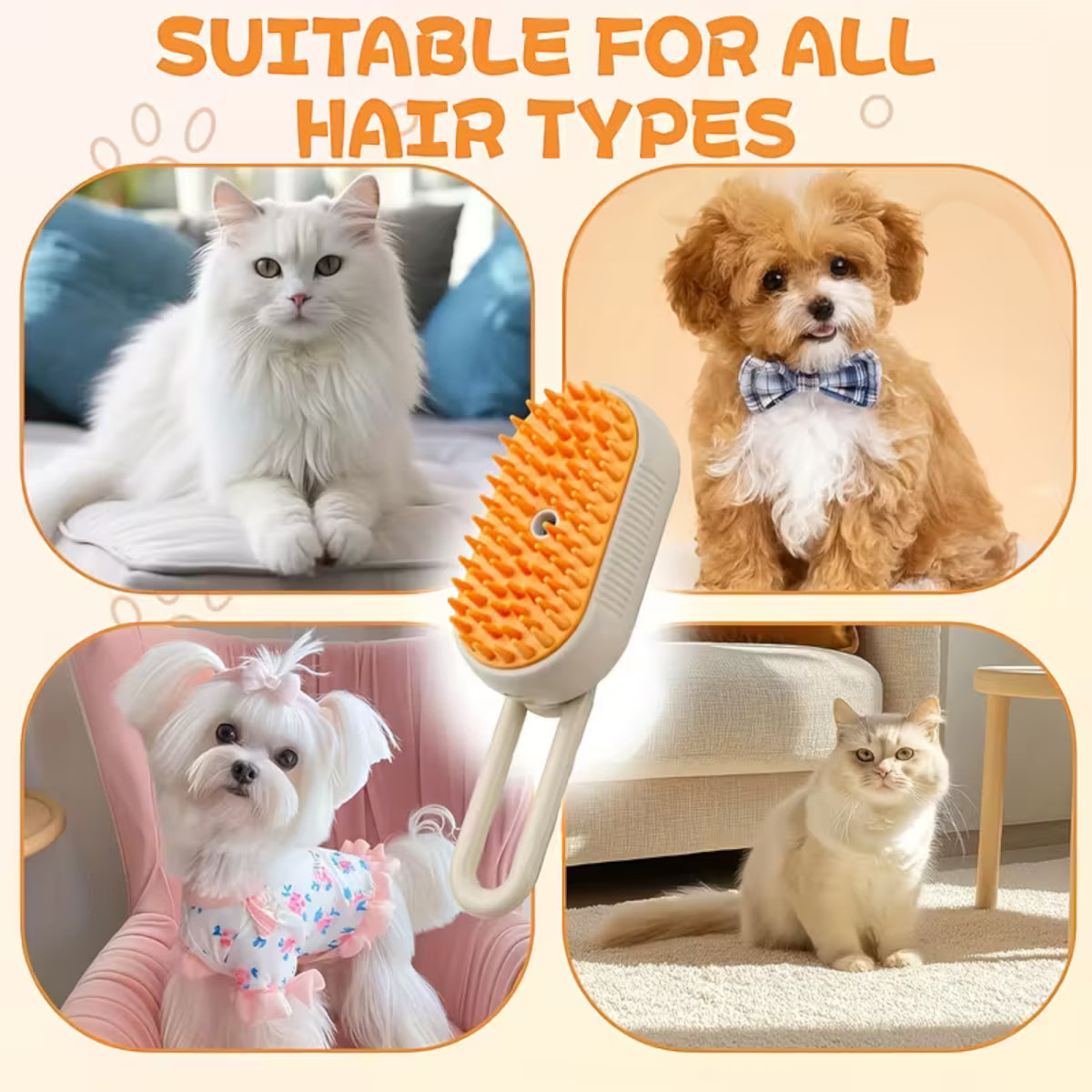 3-in-1 Cat Steam Brush – USB Rechargeable Pet Grooming Brush with Steam, Massage & Hair Removal Functions | Soft Round Comb Teeth, Safe for Cats & Dogs, Anti-Static, Portable Design for Home or Travel - Damoo