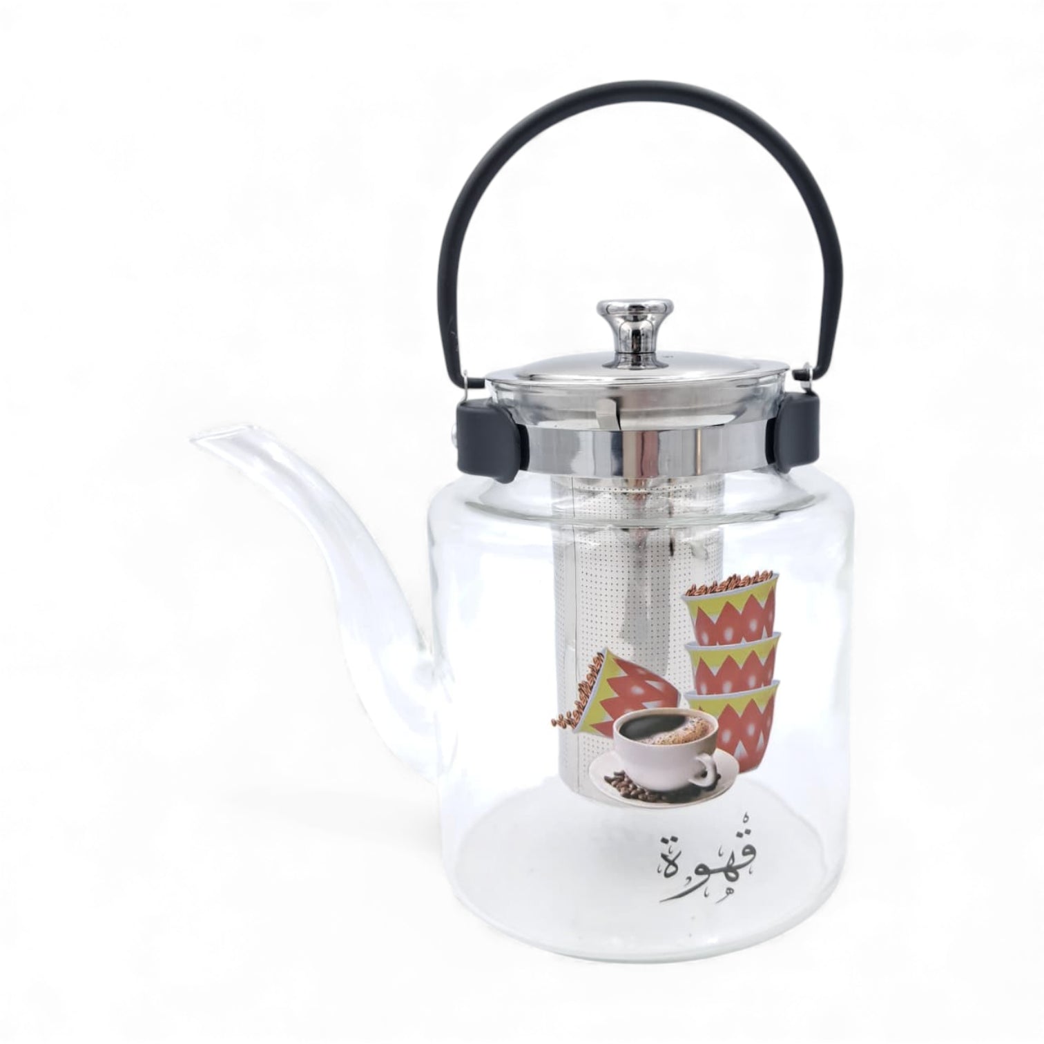 Pyrex Glass Teapot with Stainless Steel Infuser | Heat-Resistant Clear Tea Kettle with Black Handle for Family Use | Borosilicate Teapot for Karak, Tea & Coffee Brewing