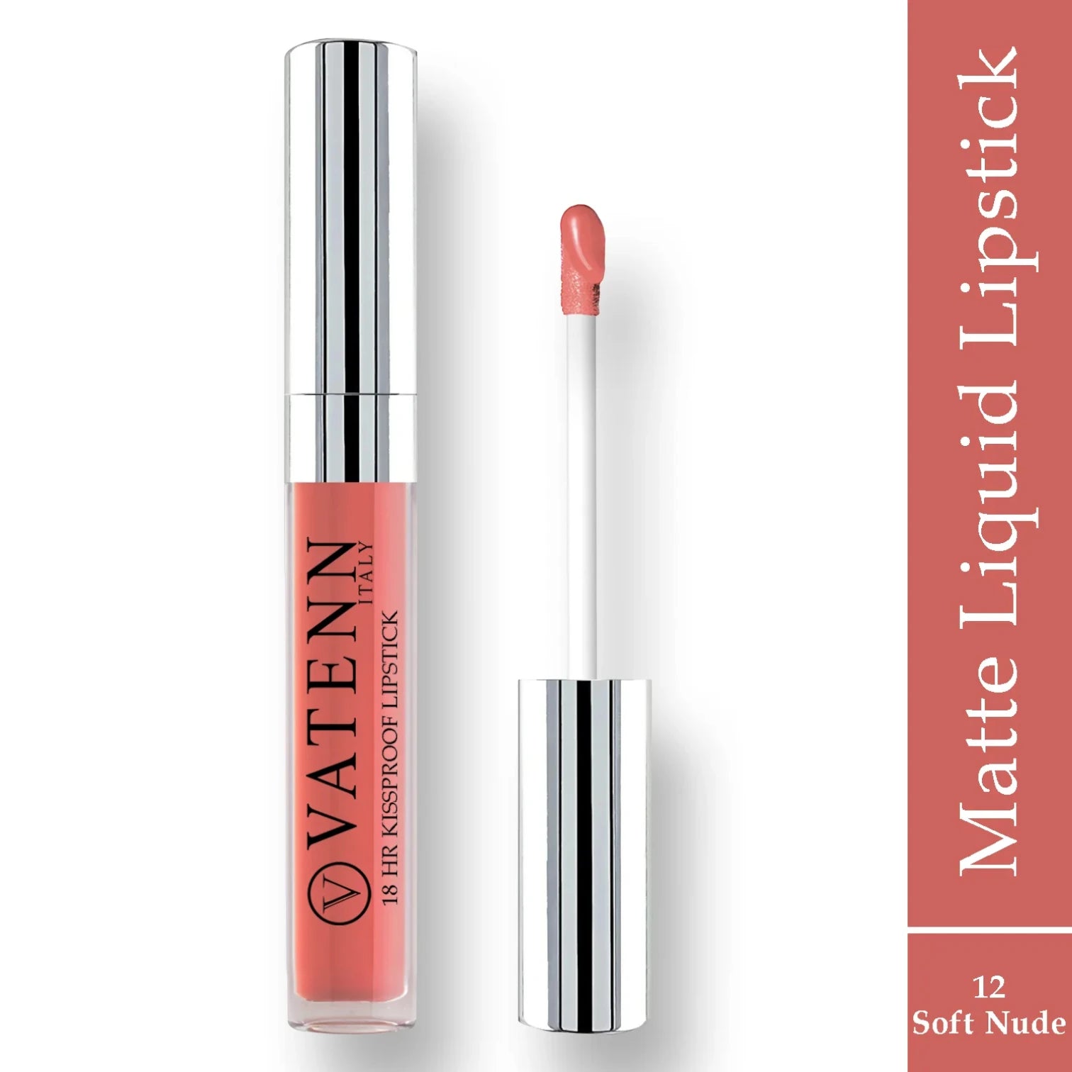 Vatenn 18Hrs Kissproof Liquid Lipstick – Shade 12 Soft Nude | Long-Lasting Transfer-Proof Matte Lip Color, Hydrating Honey Nectar Formula, Non-Drying & Highly Pigmented - Damoo
