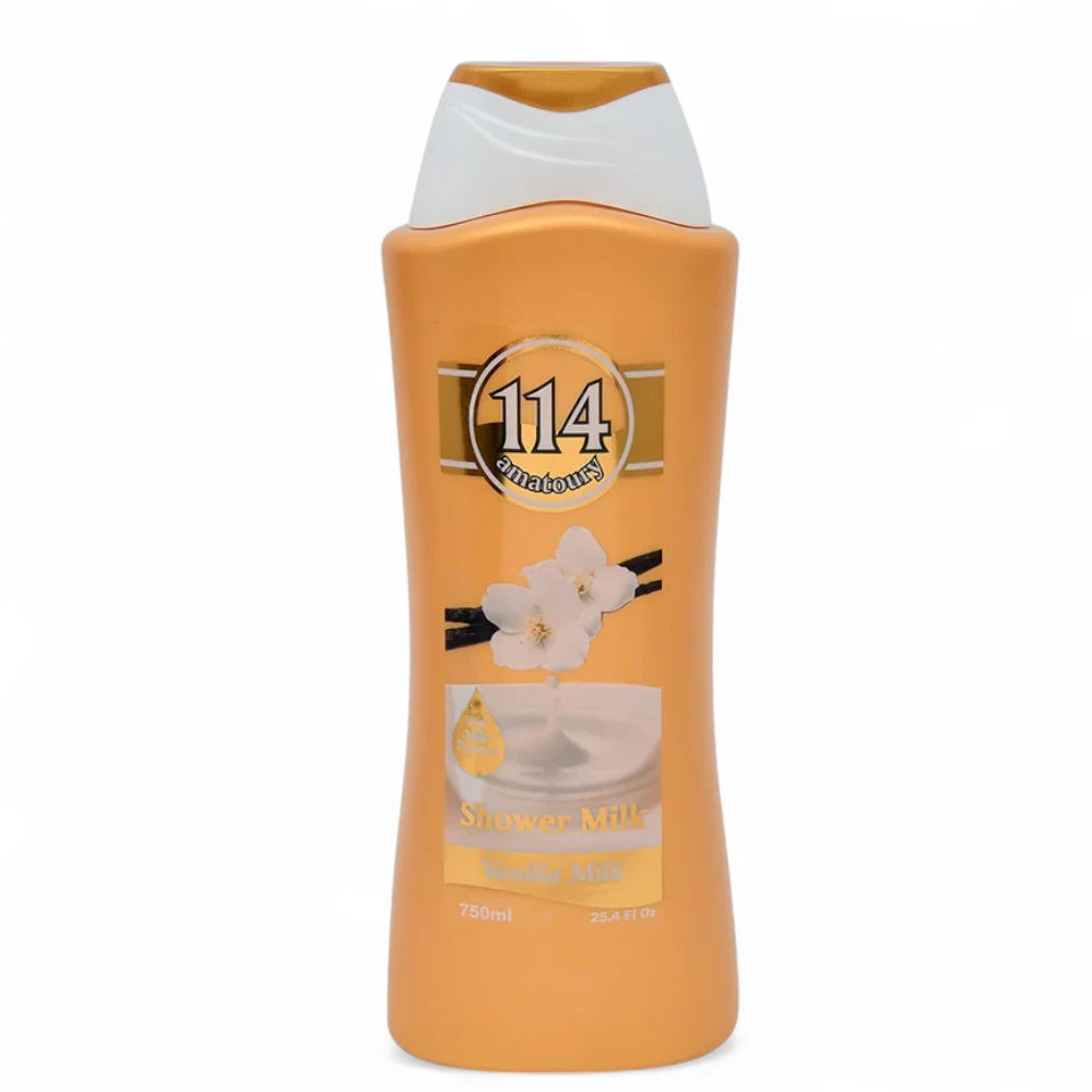 114 Amatoury Bain Douche Vanilla Milk Shower Gel, 650ml | Deeply Moisturizing Body Wash with Milk Proteins & Orchid Extracts - Damoo