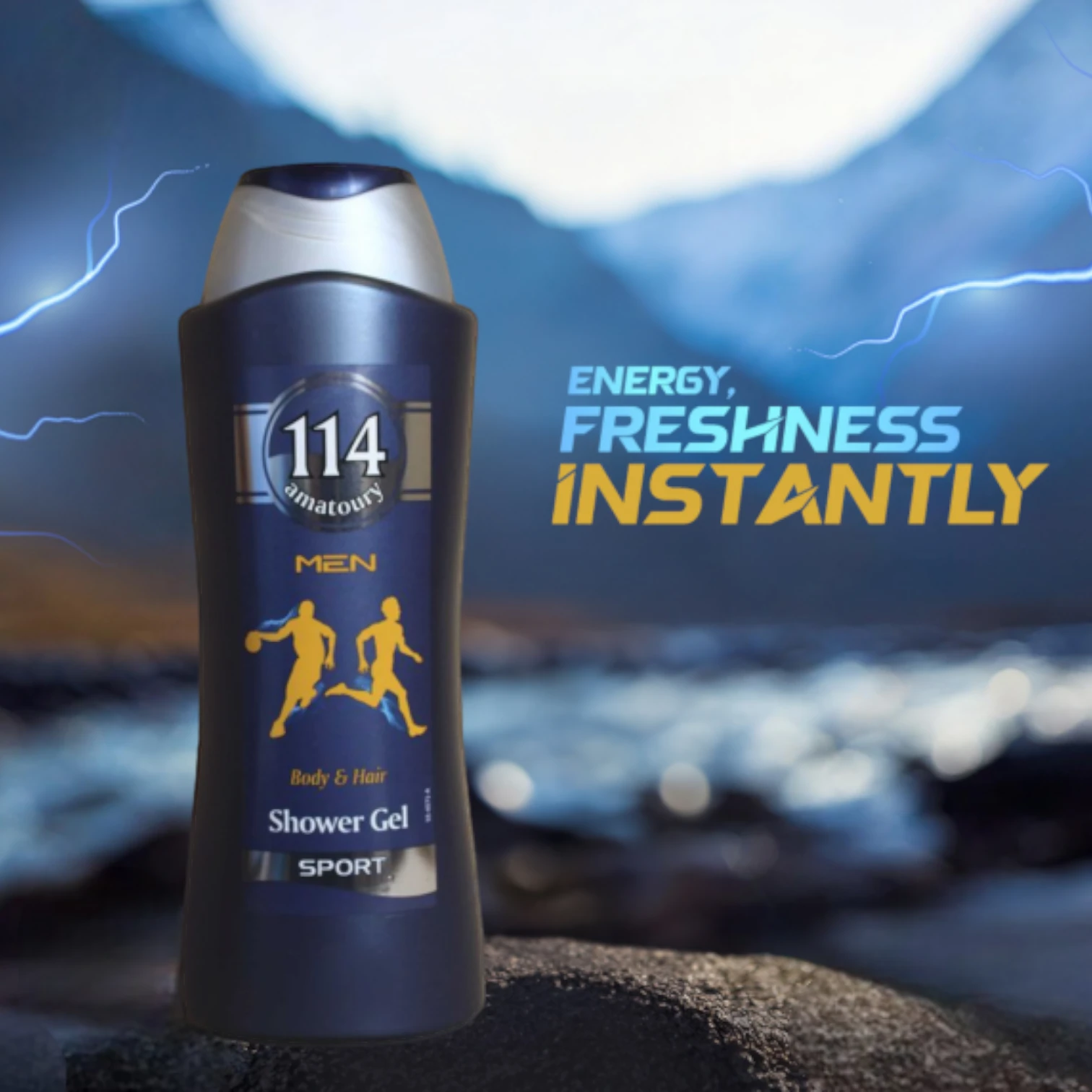114 Amatoury Men Sport Shower Gel & Hair Wash 650ml – Energizing Citrus, Sandalwood & Patchouli Scent - Paraben-Free 2-in-1 Body & Hair Cleanser for Men - Damoo