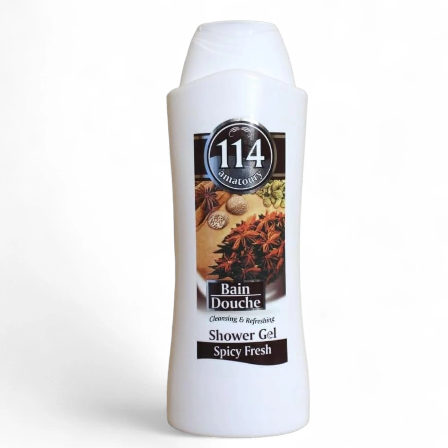 114 Amatoury Spicy Fresh Bath Gel, 650ml | Rich Foaming Shower Gel with Energizing Spices & Long-Lasting Scent - Damoo