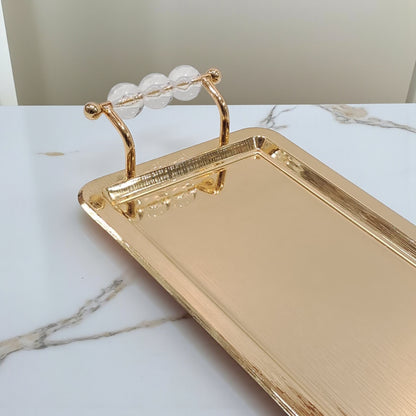 Luxury Rectangular Gold Serving Tray with Acrylic Handles – Elegant Stainless Steel Decorative & Functional Tray for Home, Hotel, or Events - Damoo