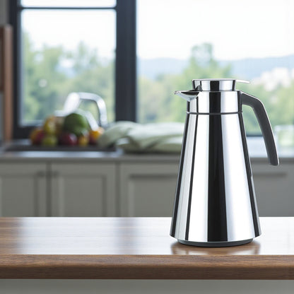 Emsa Cone Thermal Jug Swirl 1 L – Metallic Silver | Premium German-Made Vacuum Flask with Glass Liner for Hot & Cold Drinks - Damoo