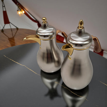 Najib Vacuum Flask Set (1L + 0.7L) Premium Insulated Thermos with Wood-Style Handle | Double Wall Flask for Hot & Cold Beverages | Modern Design for Home, Office & Travel - Damoo