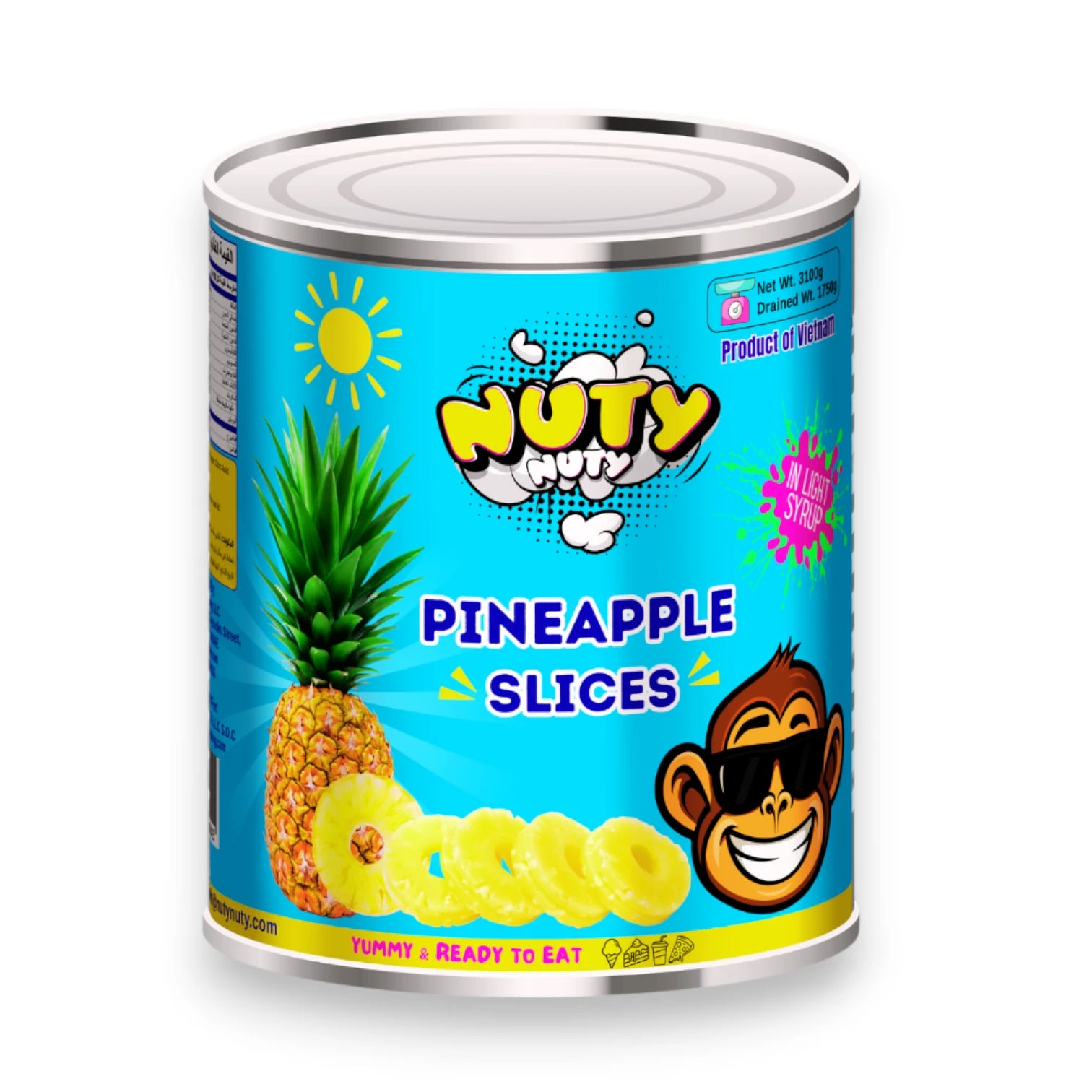 Nuty Pineapple Slices in Light Syrup 3100g, Canned Sweet Pineapple Rings for Desserts, Baking, Juices & Snacking - Damoo