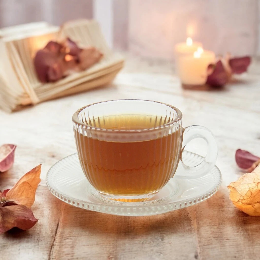 12-Piece Glass Tea Cup and Saucer Set – Delicate Ribbed Texture and Smooth Curves – Perfect for Tea Lovers, Home Gatherings, and Memorable Gifts - Damoo