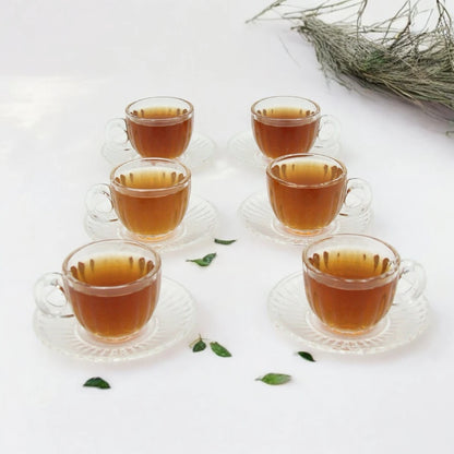 12-Piece Glass Tea Cup and Saucer Set – Delicate Ribbed Texture and Smooth Curves – Perfect for Tea Lovers, Home Gatherings, and Memorable Gifts - Damoo