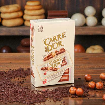 Carre D’Or Hazelnut Cream Chocolate Bar – Crispy Wafer with Milk Chocolate & Smooth Hazelnut Filling (2 Bars per Pack, 12 Pieces) - Damoo